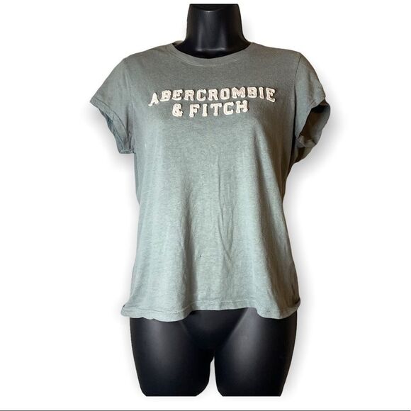 ABERCROMBIE & Fitch White Letters Baby Blue Short Sleeve Classic Shirt - Picture 1 of 11